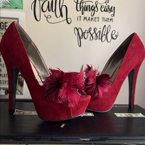 Mojo Moxy Red High Heel Pumps with Bow Detail
